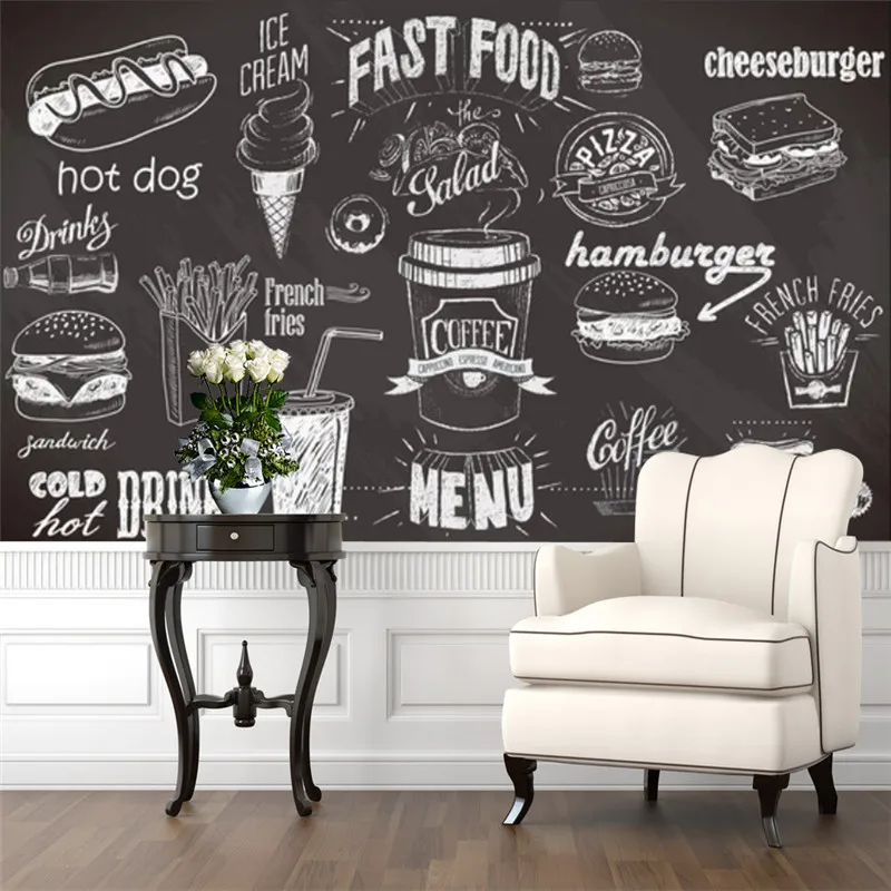 Food Snacks Background - Custom Hand-painted Blackboard Fast Food Wall