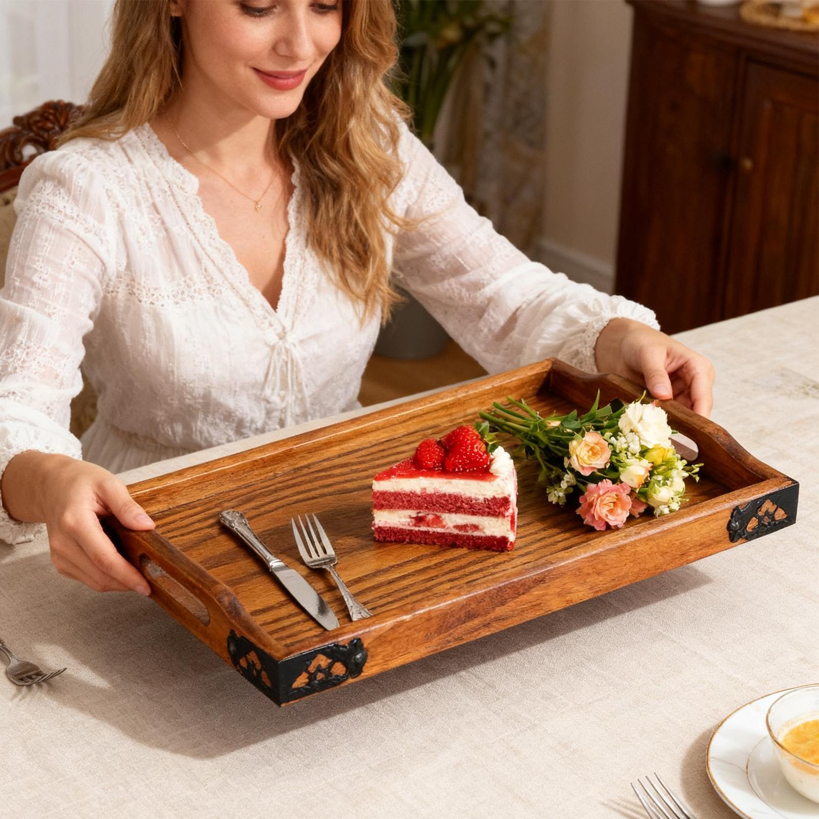 Wooden Serving Tray with Handl - Food Platter Snacks review and price